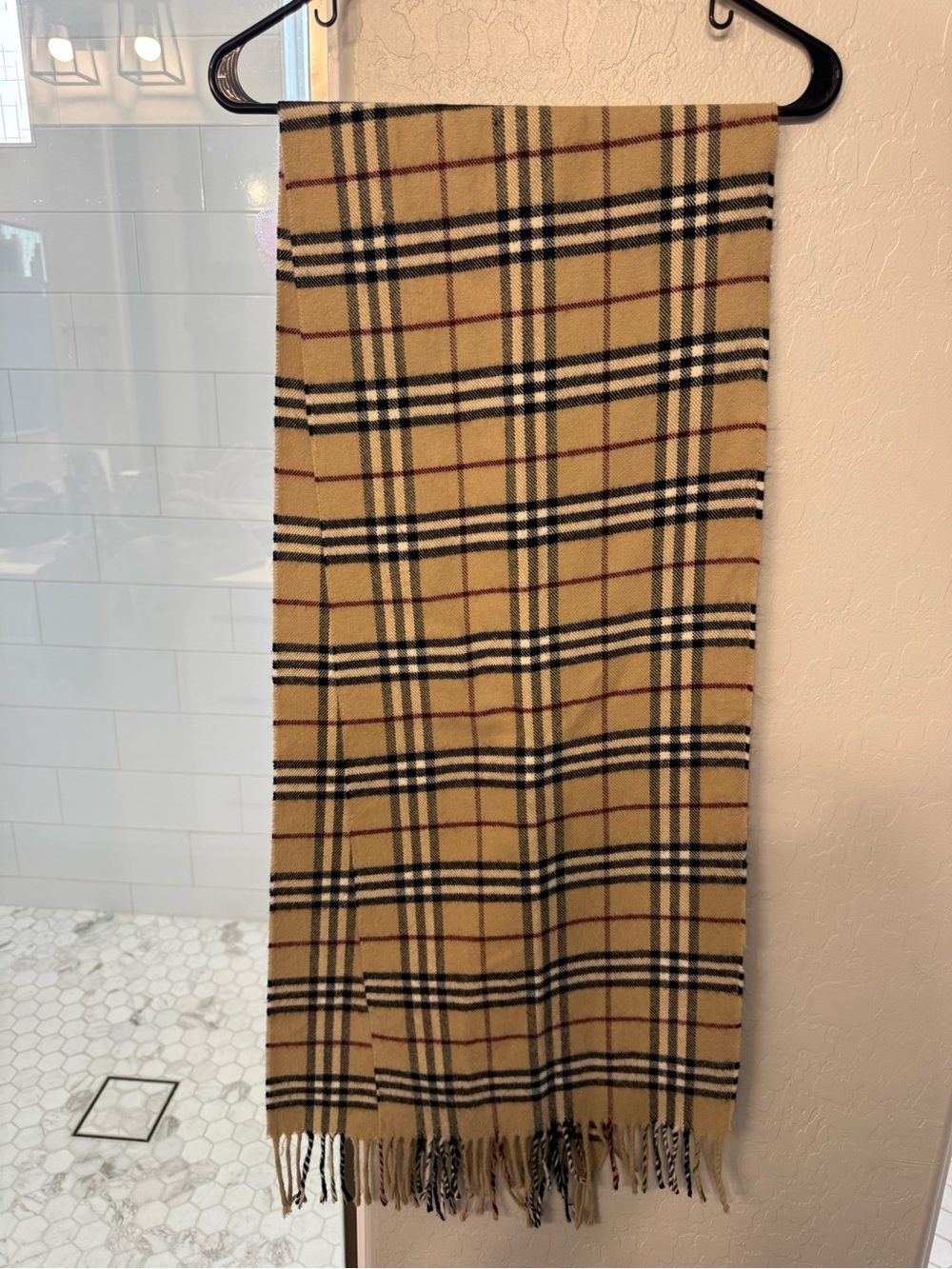 Classic Tan Plaid Fringe Scarf
